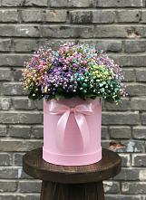 Цветочная композиция из Гипсофила и Розы в шляпной коробке в Зелёном городе