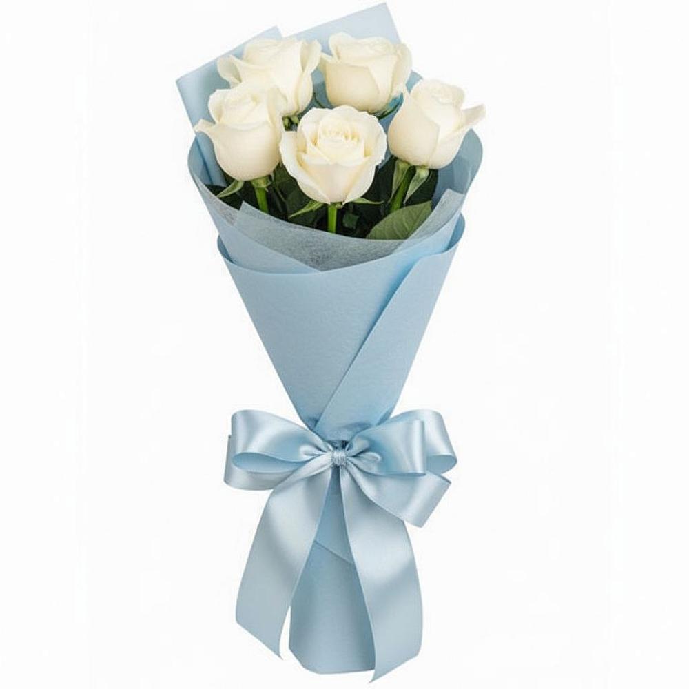 Букет 5 Белых роз Проуд в Зелёном городе