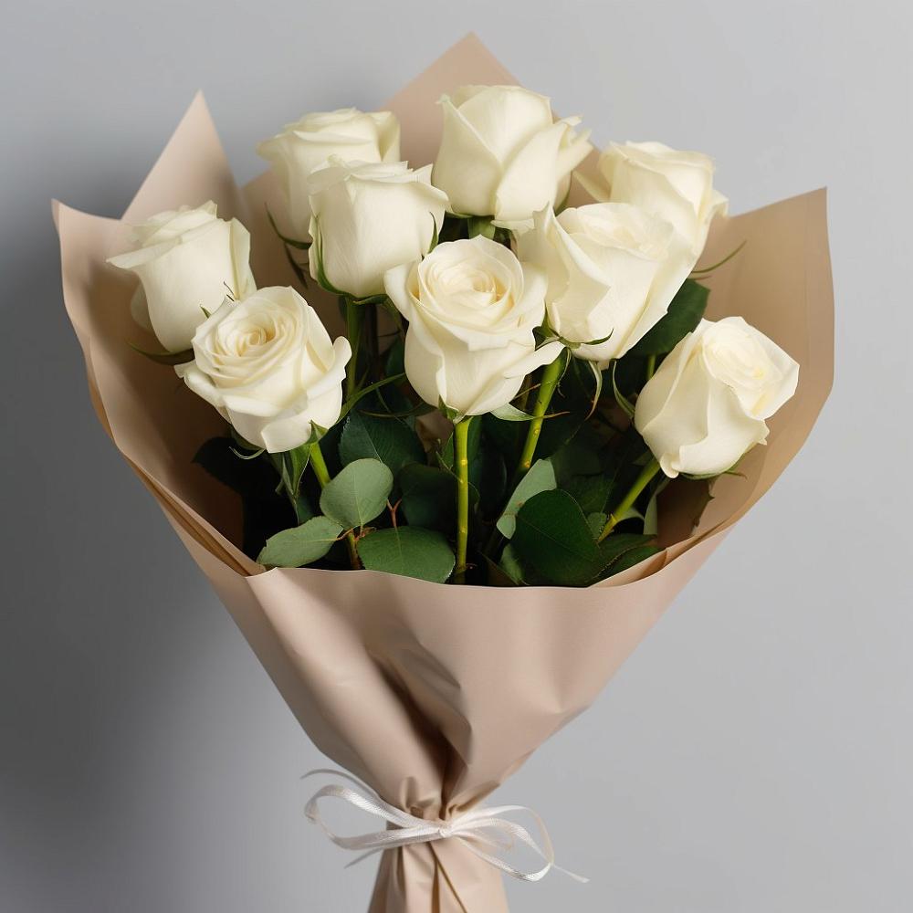 Букет 9 Белых роз Эдлесс Лав в Зелёном городе