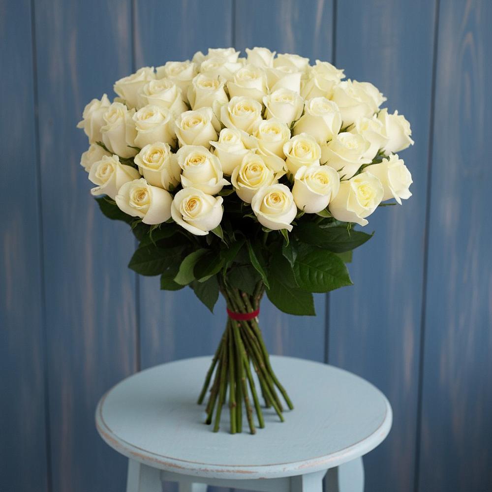Букет 51 Белая роза Эдлесс Лав в Зелёном городе