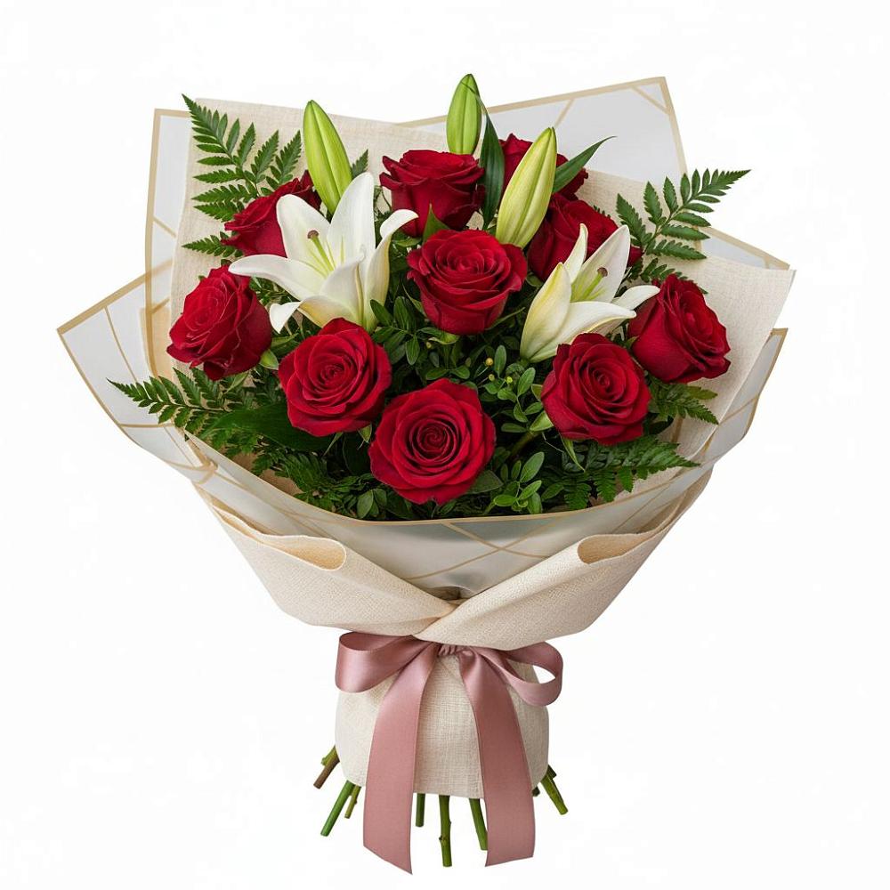 Букет цветов из: Лилии и Розы в Зелёном городе