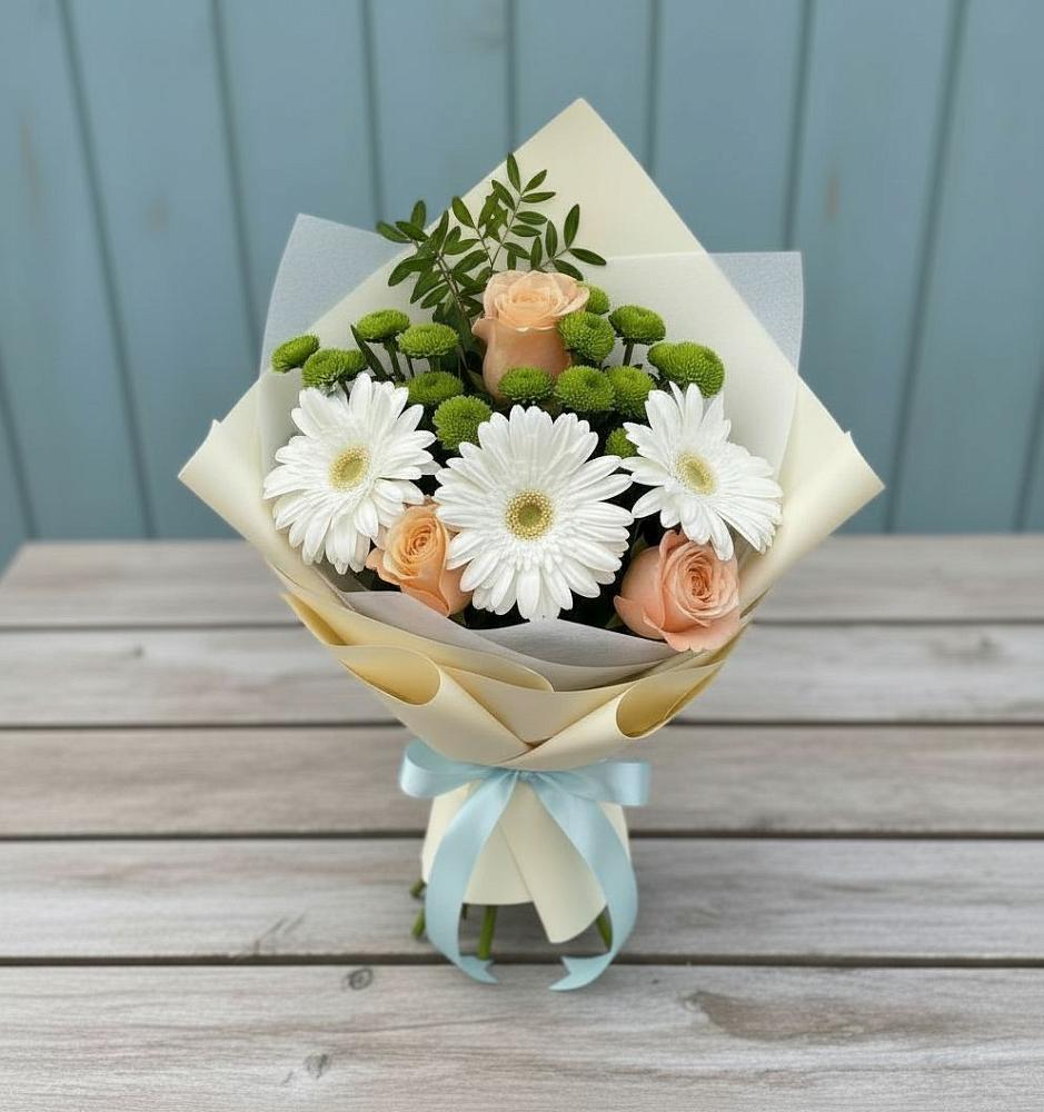 Букет цветов из: Герберы, Розы и Хризантемы в Зелёном городе
