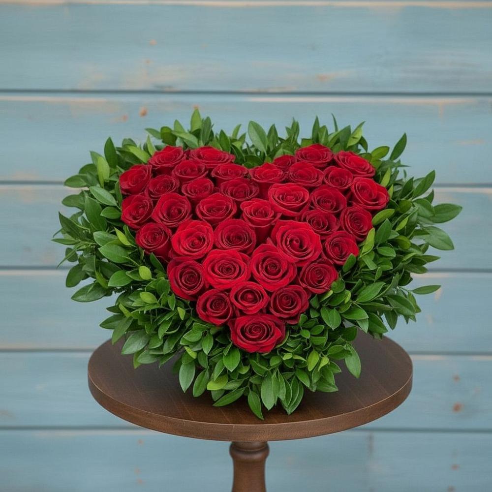 Цветочная композиция из Розы в виде сердца в Зелёном городе