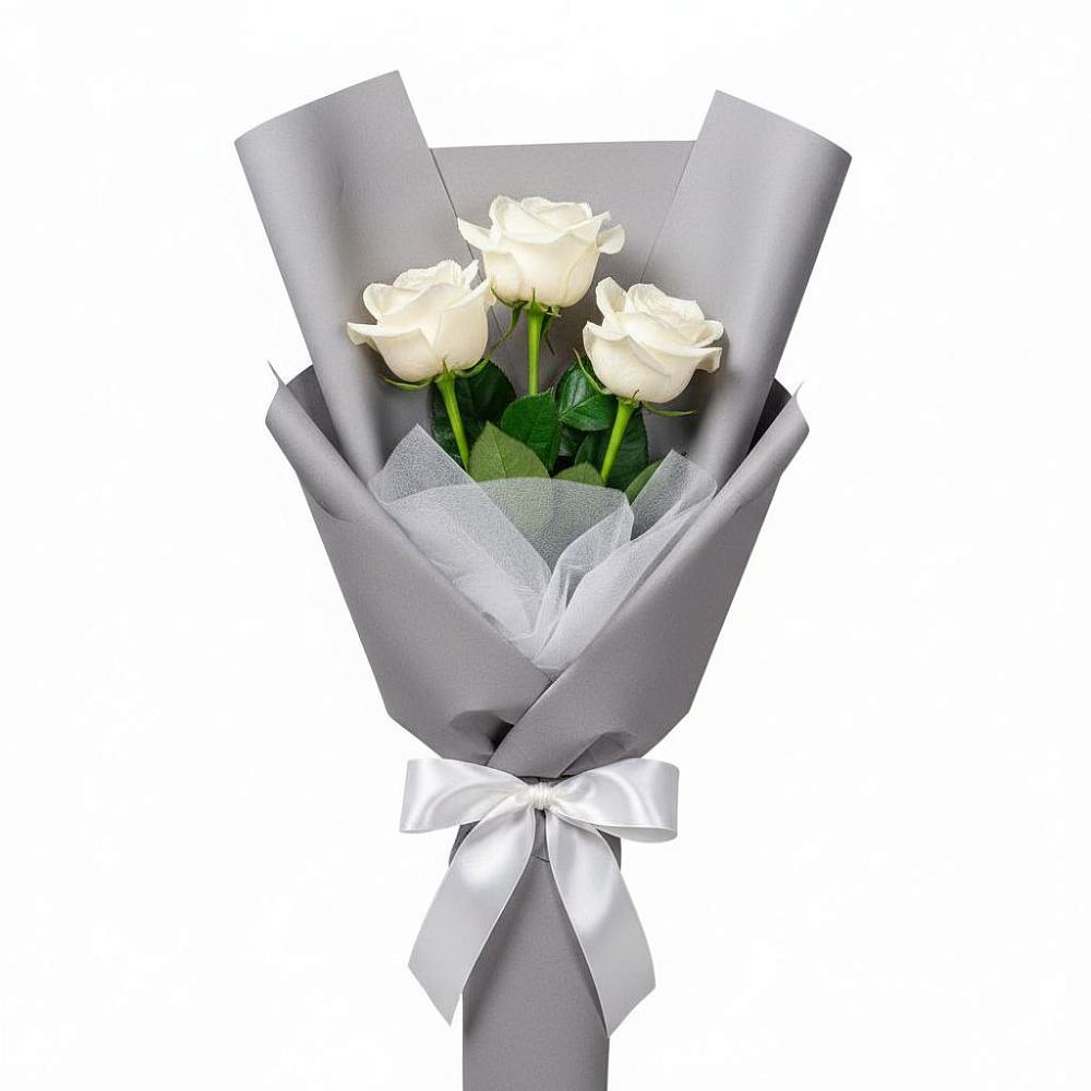 Букет 3 белые розы в Зелёном городе