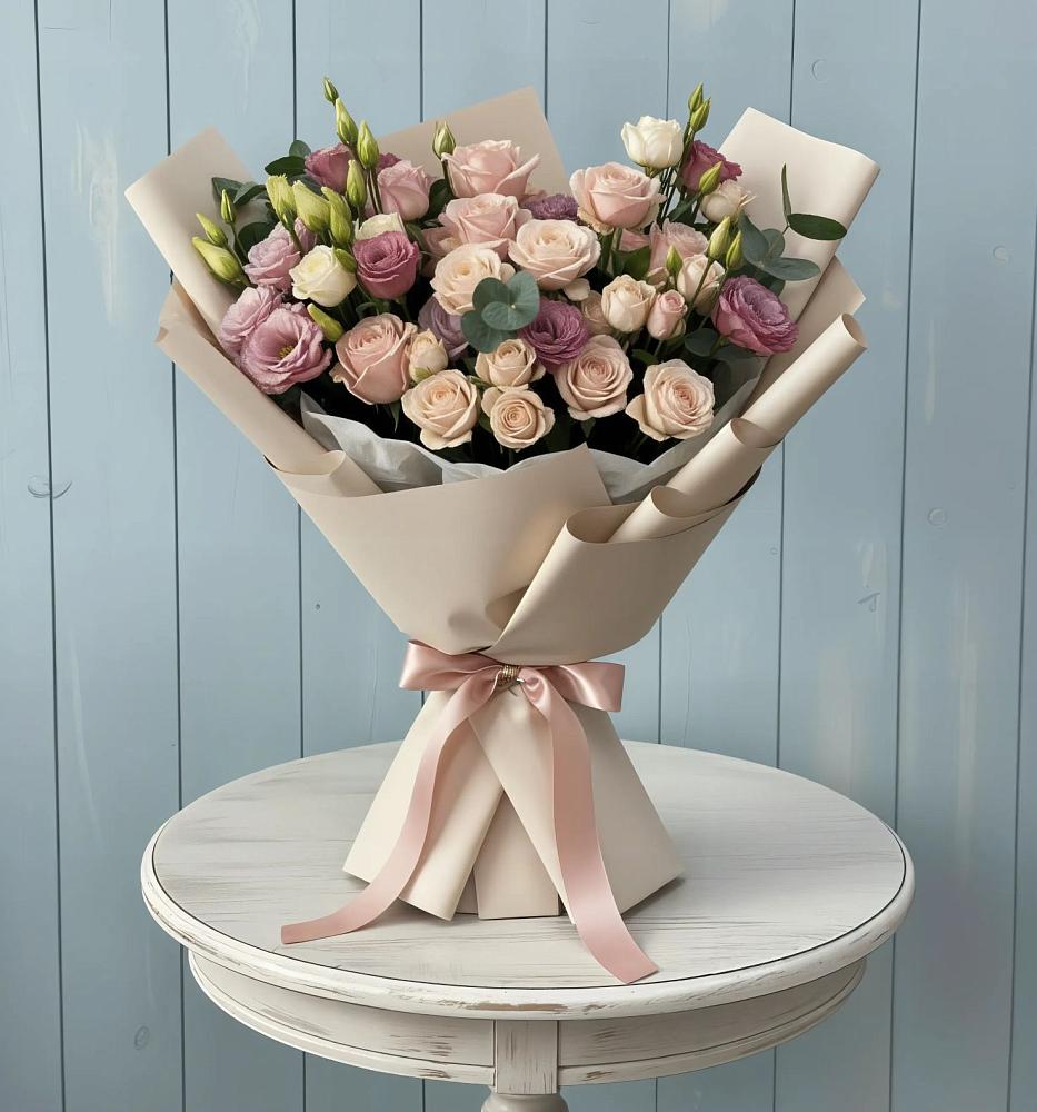 Букет цветов из: Розы и Лизиантусы в Зелёном городе