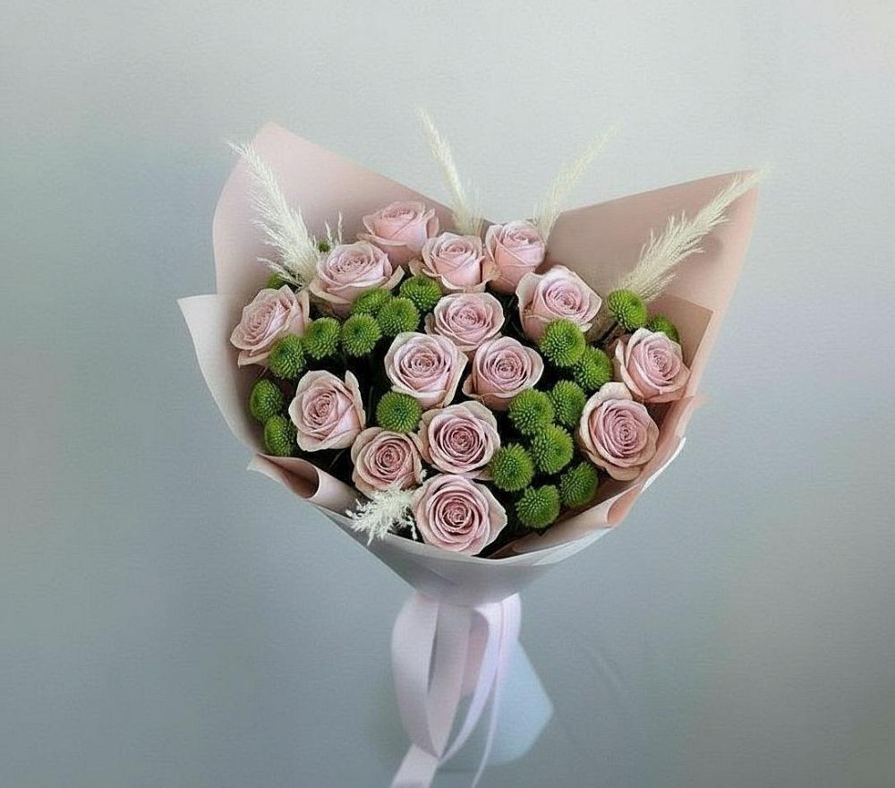 Букет цветов из: Розы и Хризантемы в Зелёном городе