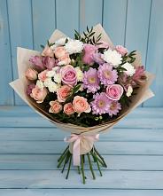 Букет цветов из:  Хризантемы, Розы и Альстромерии в Зелёном городе